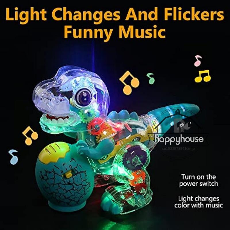 Transparent Toy Car for Kids Electronic Light Sound Music Electric Gear Dinosaur Toys for Toddlers Boys Educational Crawling Toy