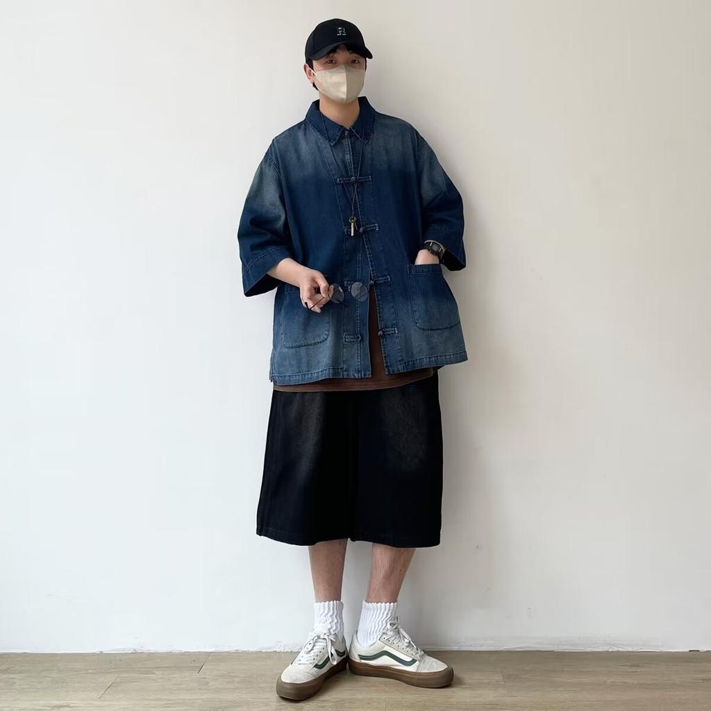 Летняя новая джинсовая куртка в китайском стиле в винтажном стиле для мужчин и женщин, свободный джинсовый топ с ретро-пуговицей