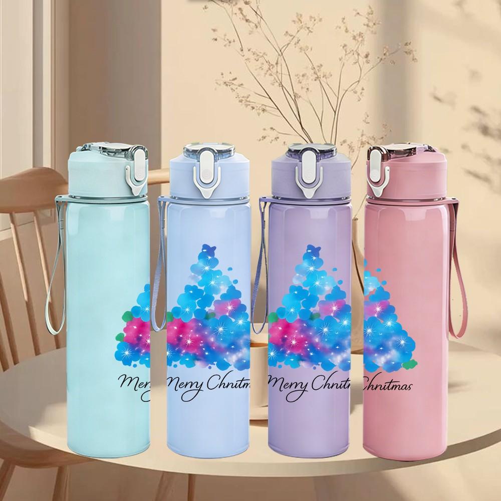 1PC Watercolor Christmas Tree Art 750ml Color Plastic Sports Water Bottle Leakproof Flip Straw Lid Suitable for Sports Office Home Use