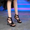 High Heel Sandals Summer New Square Head Shallow Mouth Sequin Back Zipper Waterproof Platform Non-slip Heel Shoes