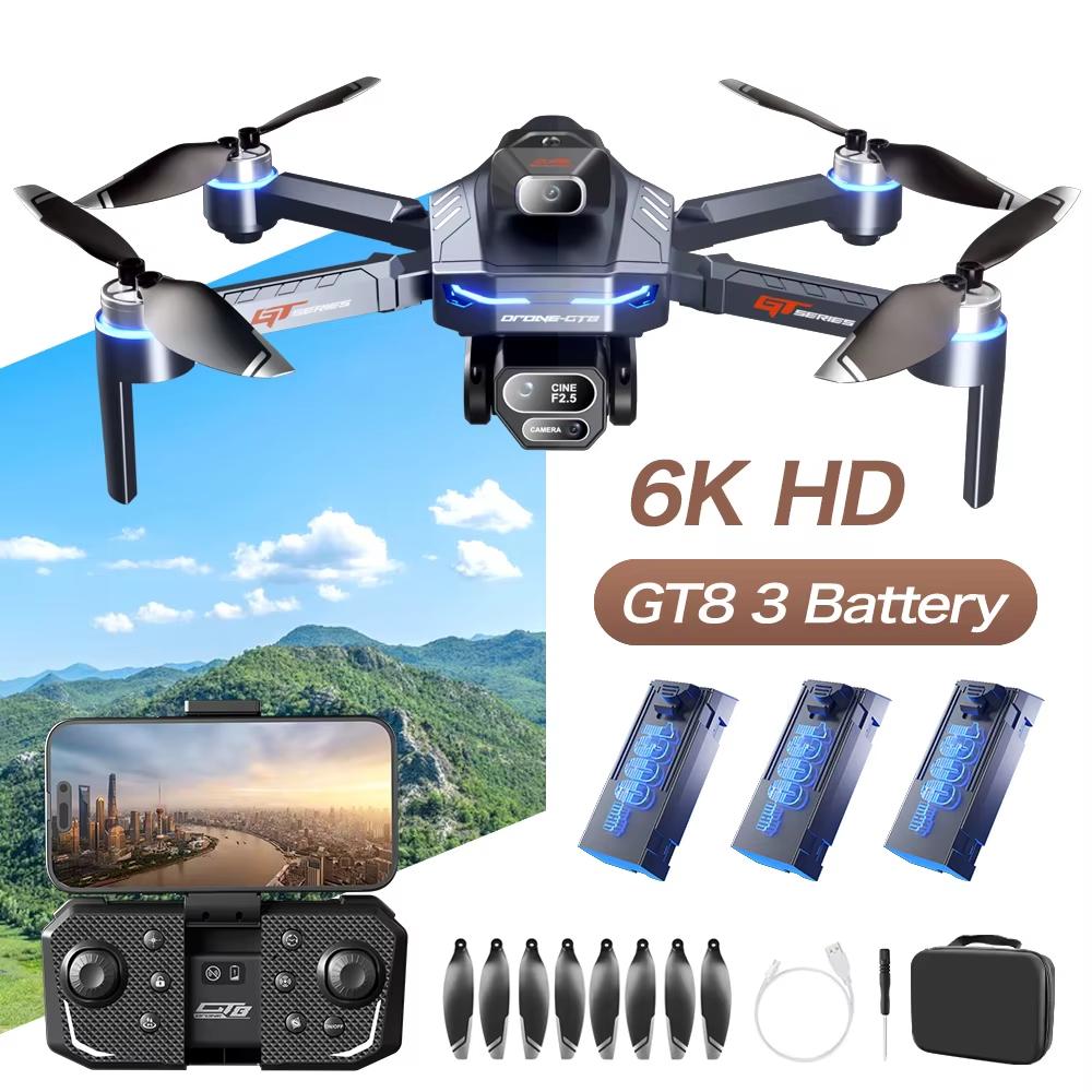2025 New GT8 HD Triple Camera Drone Remote Control Toy Obstacle Avoidance Brushless Motor Foldable FPV Wifi Quadcopter Gift