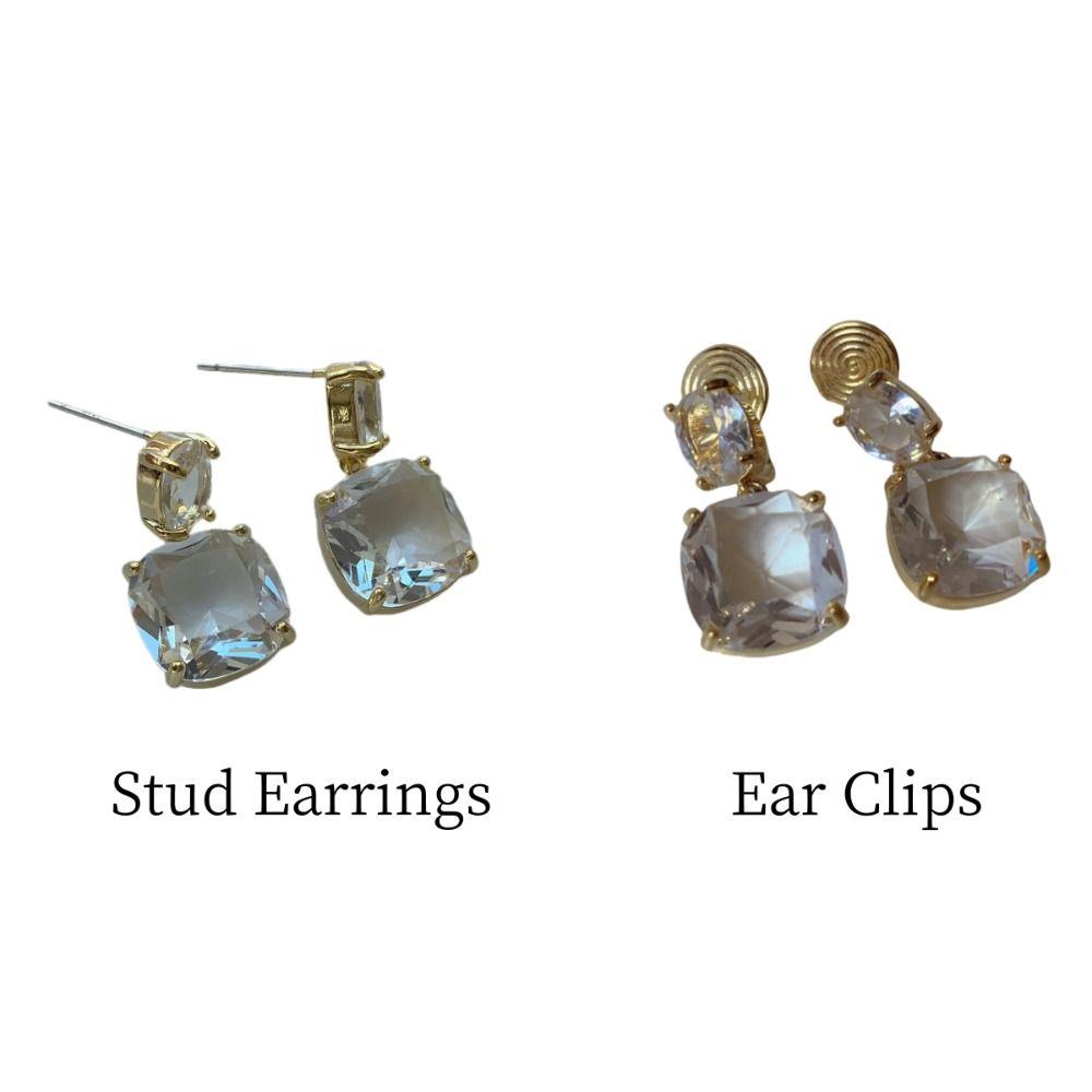 Dazzling Geometric Drop Earrings Sweet Ear Clip Women Transparent Ice Cube Earrings  Party