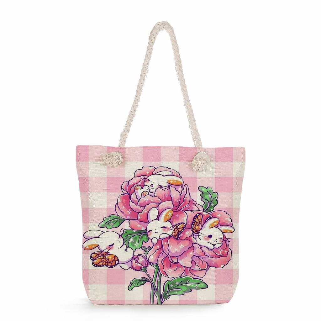 Creative Rabbit print thick rope single-shoulder beach bag 7247 CLE