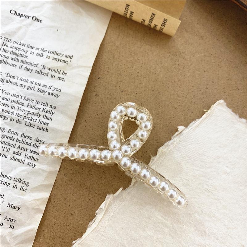 Прозрачный зажим для волос в стиле ретро, ​​корейский креативный зажим для волос с жемчугом для ванны, модный прозрачный цветной зажим