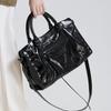 Genuine Leather Motorcycle Tote Bag for Women Retro Luxury Designer Punk Style Top Handle Shoulder Bag with Rivets & Zippers