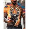Summer Round Neck 3D Tiger Print Top Fashionable Casual Short Sleeved Men's T-shirts