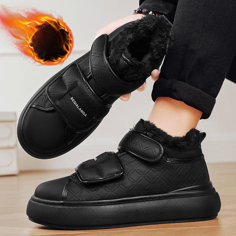 Зимние теплые ботинки для мужчин, легкие ботильоны, нескользящие короткие ботинки с меховой подкладкой, мужские плюшевые спортивные ботинки для походов и ходьбы с флисовой подкладкой