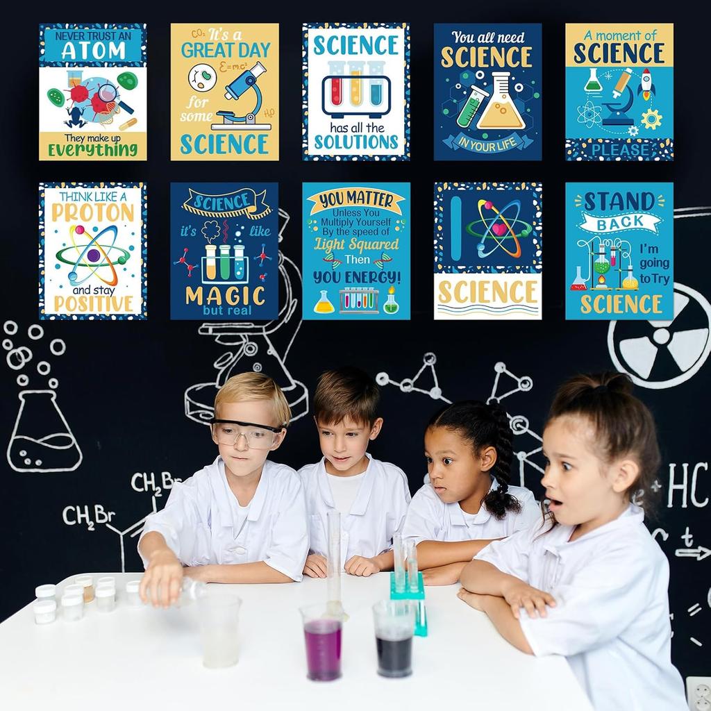 Zonon 10 Pcs Science Classroom Decoration Banner and Poster for Teachers Scientist Bulletin Board Set Posters Science Lab Cutout for Elementary