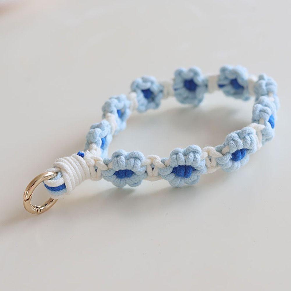 Phone Wristband Weave Daisy Flower Keychain Crochet Macrame Wristlet Hanging Accessory