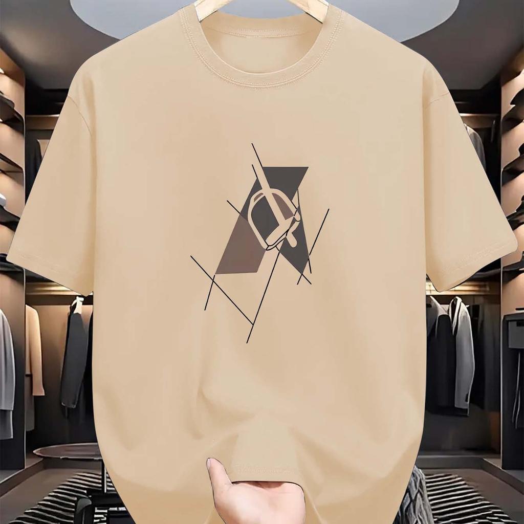 2025 Men's Summer 100 Cotton Fashionable Casual Sports Loose Plus Size Letter Pattern Printed Round Neck Short Sleeved T-shirt