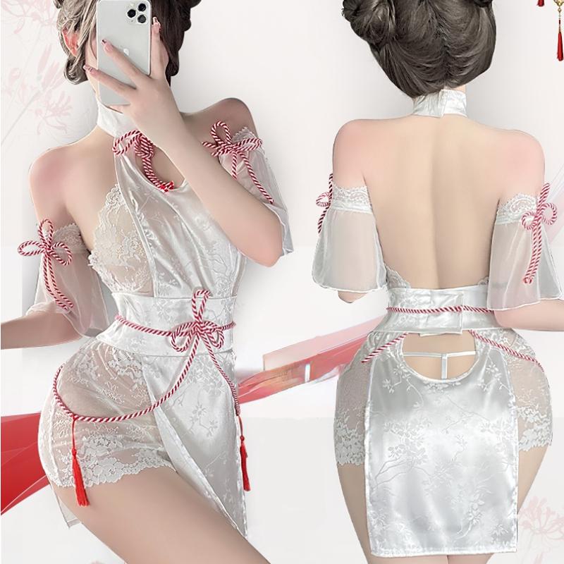Сексуальная китайская юбка Cheongsam с открытой спиной, кружевное прозрачное нижнее белье с высоким разрезом, мини-набор Qipao
