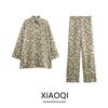 Fashion Style 2024 Autumn New Women's Leopard Print Print Long Sleeves Lapel Shirt Pants 8627055