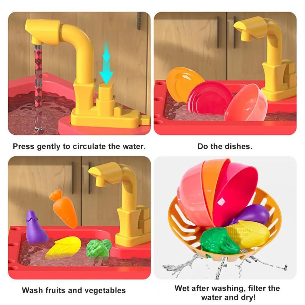 Non-Toxic Children'S Dishwashing Table Kitchen Pretend Play Faucet Cycle Out Recycling Water Electric Sink Kit Plastic Toys For Children Gifts