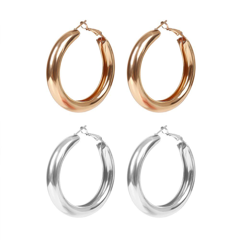 Punk Rock Minimalist 50mm Hoop Earrings Big Gold Alloy Thick Tube Round Circle