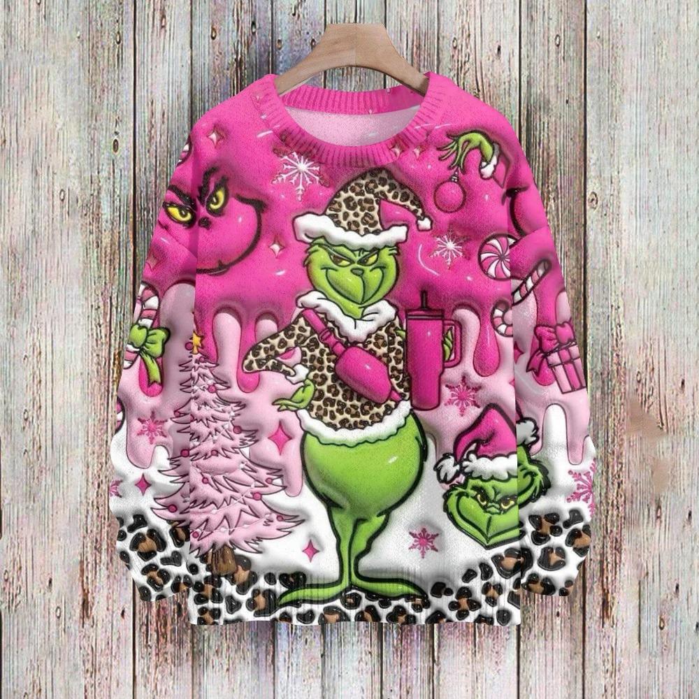 Christmas Fashion Men Women's T-shirt Green Monster Print O-Neck Pullover Top Casual Outdoor Sweatshirt Kids Tees Top Clothing