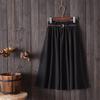 Summer Women With Belt High Waist Pleated A-Line School Midi Skirt Black Gray Blue Green Army Green Khaki Red One Size