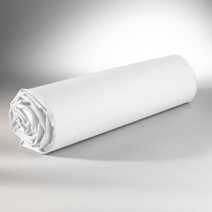 Drap housse - Coton - 140 x 190 cm - Blanc - Élastiqué - Lavable en machine