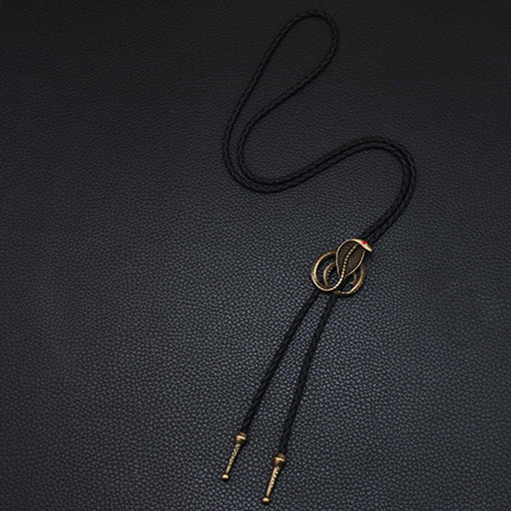 Vintage Metal Cobras Snake Pendant Bolo Tie Western Punk Faux Leather Rope Necktie Jewelry Shirt Collar Chain Necklace