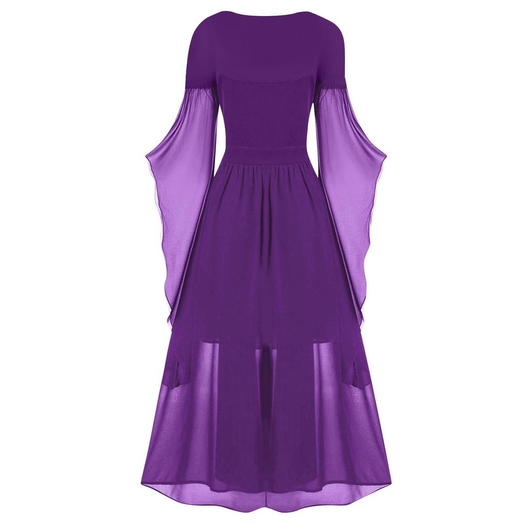 Женское повседневное платье с открытыми плечами больших размеров, сплошное цветное кружевное платье с рукавами-бабочками на Хэллоуин, готическое платье