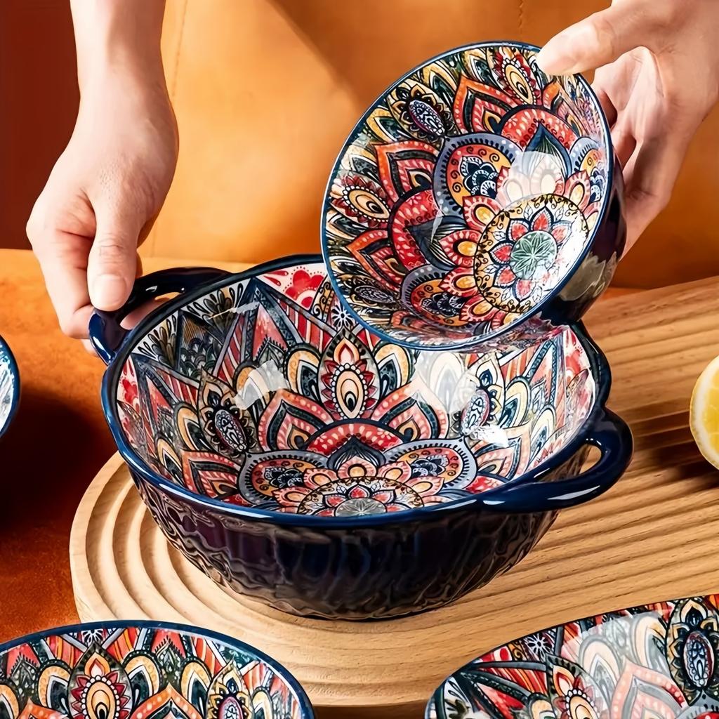 Bohemian ceramic plate 7-piece set cross-border high-value plate household new dessert plate underglazed plate spaghetti bowl