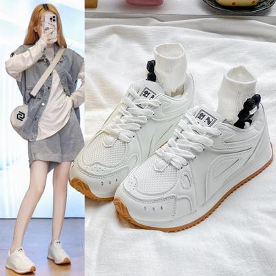 Весна, Лето, Осень и Зима Женская Обувь Женские Кроссовки Белая Обувь Низкий верх Круглый носок На шнуровке Повседневная обувь