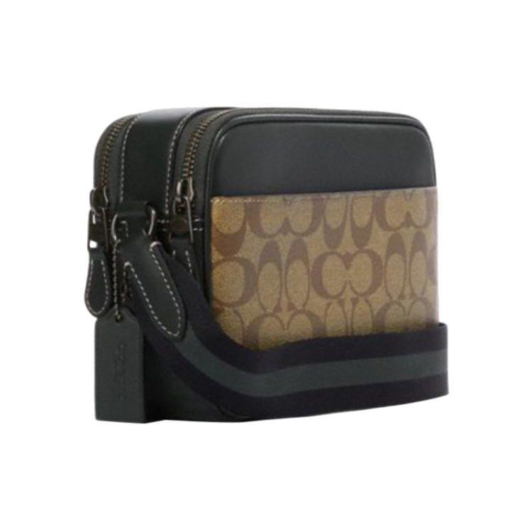 Coach Грэм 23 Классическая Сумка на Молнии с Монограммой из Кожи и ПВХ Наплечная Сумка-Кроссбоди Средняя Мужские Сумки Хаки Зеленый CE638-QBV3D