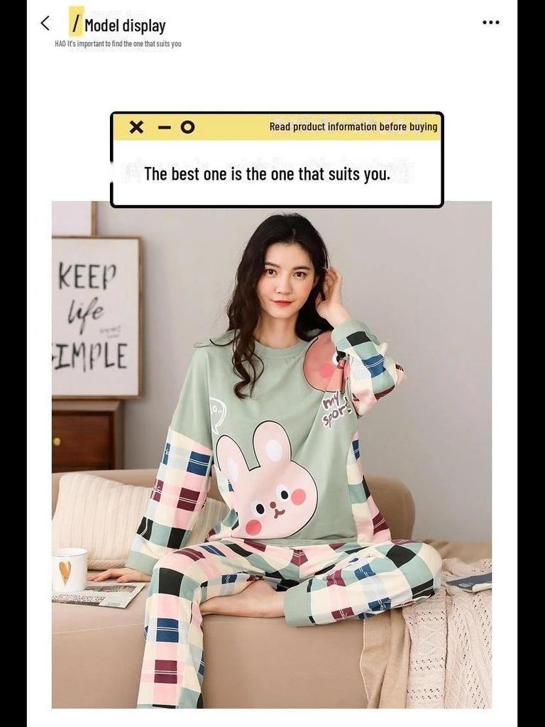 Women's Cartoon Long Sleeve Pajamas - Cute & Comfy Korean Style for Spring & Autumn - Plus Size Available