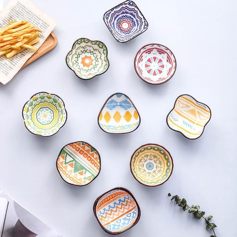 Креативная маленькая тарелка в американском стиле, соус, богемный стиль, маленькая тарелка с геометрическим узором, кухонная практичная приправа, столовая одежда