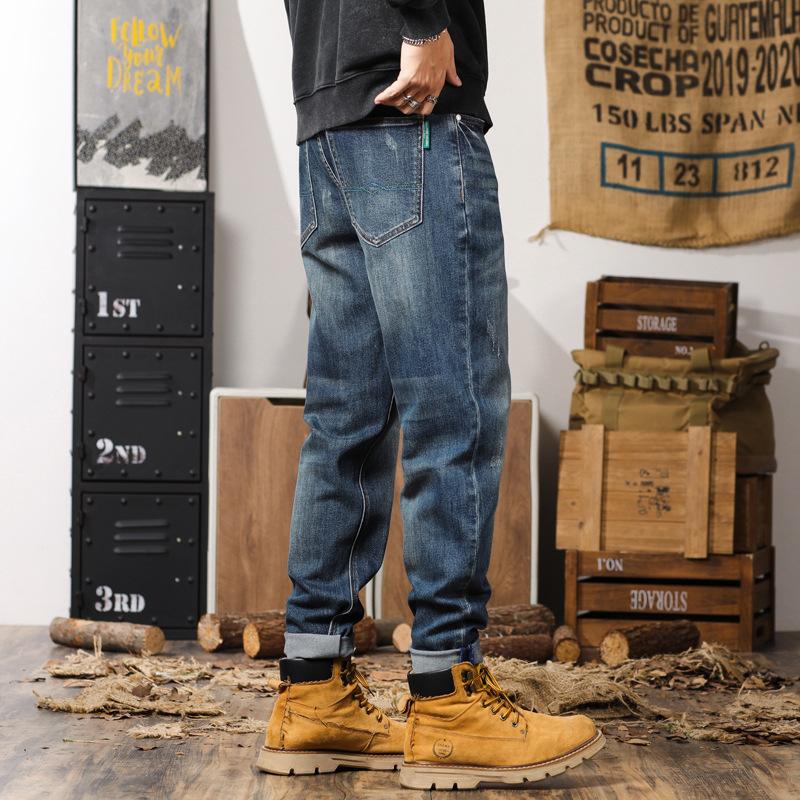 Мужские осенние джинсы, хлопковые эластичные прямые брюки-харлан для мужчин, осенние американские модные брендовые джинсы для мужчин, осень и зима.