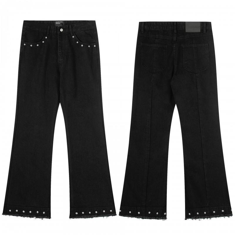 Mens Distressed Straight Fit Denim Jeans With Embroidery Mid-Rise Water Washed Cotton Blend Streetwear Casual Pants