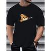 Cotton 100% Cotton Men's Summer Loose Fitting Casual Stylish Bear Pattern Print Round Neck Short Sleeved T-shirt Top