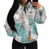 European & American Women's Casual Printed Black Hooded Sweatshirt with Patch Pocket - Drawstring MH612