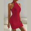 Ladies Elegant Solid Color Halter Backless Sexy Party   Pencil Dress