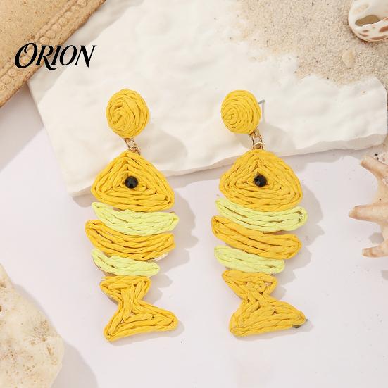 Серьги из рафии 1 пара Бохо для женщин, Ручная работа Ротанг Форма рыбы Аксессуары для фото в отпуске Серьги, Богемские Соломенные Висячие Летние Тропические