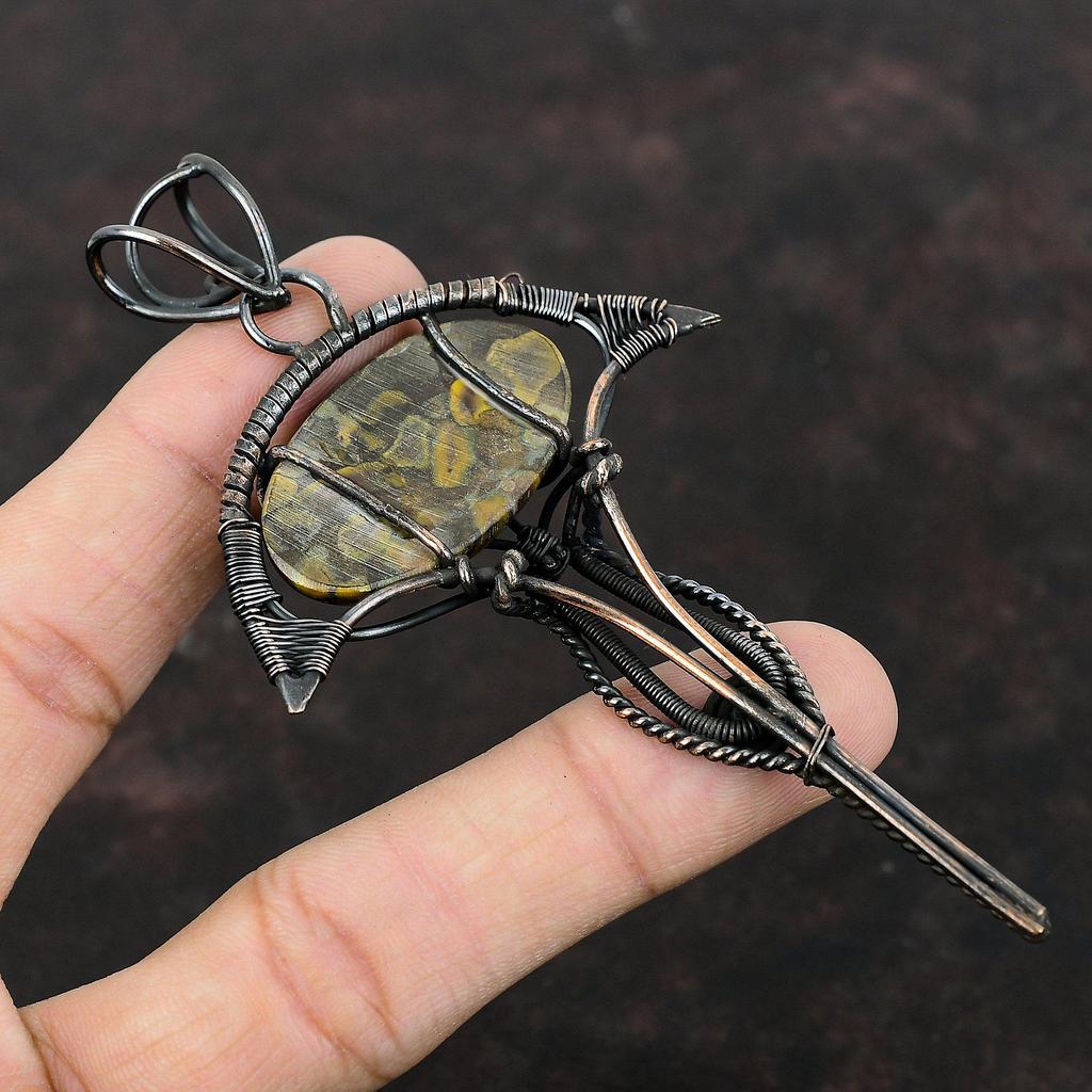 Кулон из фруктовой яшмы, медная проволочная обертка, подвеска ручной работы, ювелирные изделия из фруктовой яшмы, подвеска из драгоценных камней, подарок для мамы, дизайнерские медные украшения