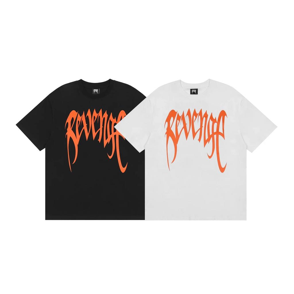 2024 Spring/Summer REVENGE Orange Letter Print Short Sleeve Simple Loose Casual T-Shirt Male and Female Couple Trend