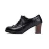 Women's High-heeled Single Shoes Spring and Summer Carved British Style Thick Heel Large Size Lace-up Low-top Shoes