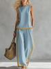 Женский летний повседневный комплект: брюки с широкими штанинами без рукавов, цветовые блоки