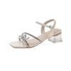 One Word with High-heeled Sandals Women's New Summer Wear with Skirt Temperament Fashionable Versatile Thick-heeled Roman Sandals