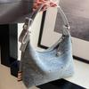 Retro Trendy Denim Handbags For Women Fashionable Niche Beading Blue Cloth Tote Bags Summer Female Shopping Travel Crossbody Bag