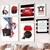 Perfume Flower Red Lips Lipstick Heels Fashion Girl Art Nordic Posters Canvas Painting Prints Wall Pictures Living Room Decor