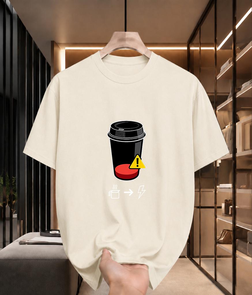 2026 New Arrival Pure Cotton Tshirt Funny Coffee To Lightning Warning Graphic Print Crew Neck Unisex Casual Short Sleeve