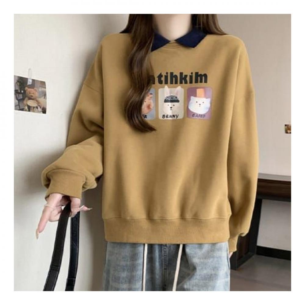 Navava Women Lovely Printing Collar Long Sleeve Sweatshirt Nt1906
