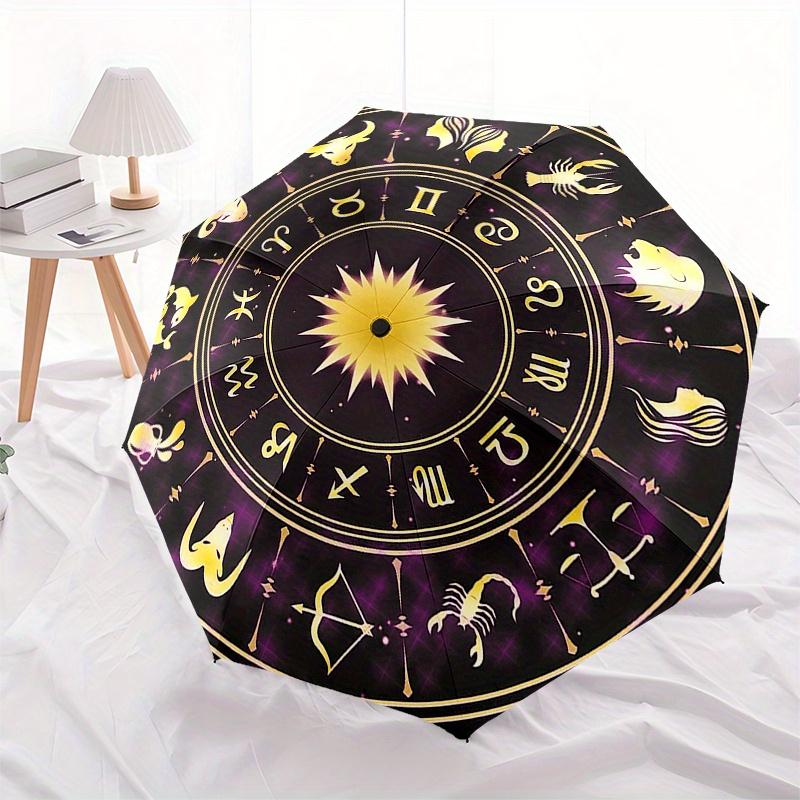 Zodiac Signs Astrology Chart Circular Wall Sticker Home Decor Art Poster Umbrella, Cute Umbrella with Cute Design, Portable 3-Fold Compact Umbrella fo