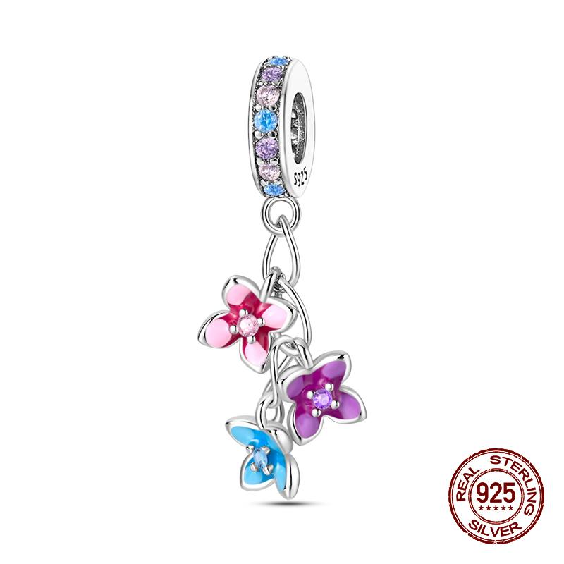 Новинка, 100% стерлингового серебра 925 пробы, цветы, драгоценные камни, подвески-бабочки, бусины, подходят для оригинального браслета 925 пробы, сделай сам, теплые украшения, подарок на день рождения