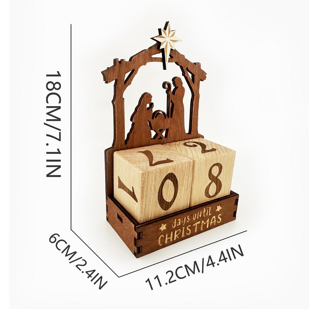 25-Day Wooden Nativity Countdown Calendar Tabletop Christmas Ornament Winter Festival Celebration Christian Advent Calendar