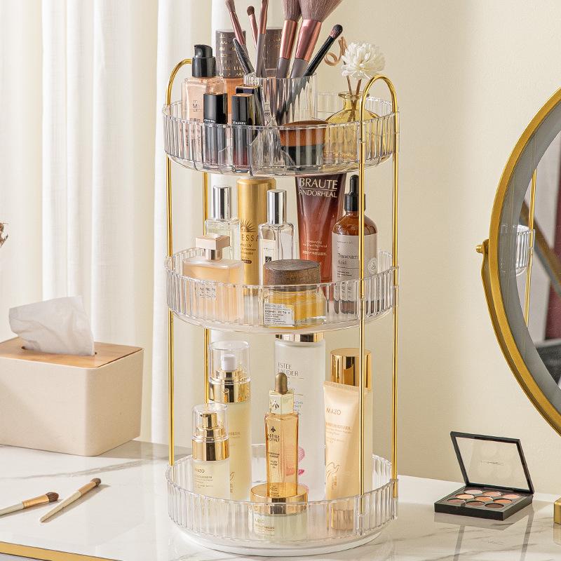 Rotating Vanity Organizer: Multifunctional Cosmetic Shelf for Lipsticks & Brushes
