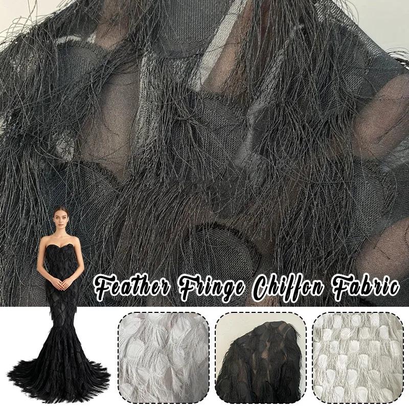 50x140 см Шифоновая ткань с бахромой из перьев 3D Жаккардовая сетка для шитья Ткань для DIY Одежды Топ Плащ Материал Фон Декоративный