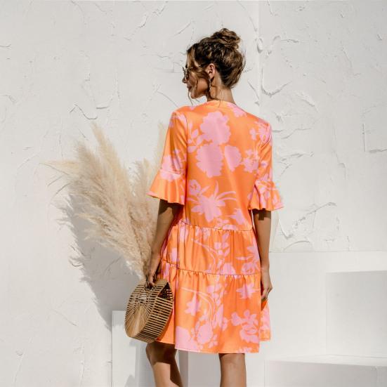 Женское летнее мини-платье с пышными короткими рукавами, V-образным вырезом и плиссировкой, в стиле бохо