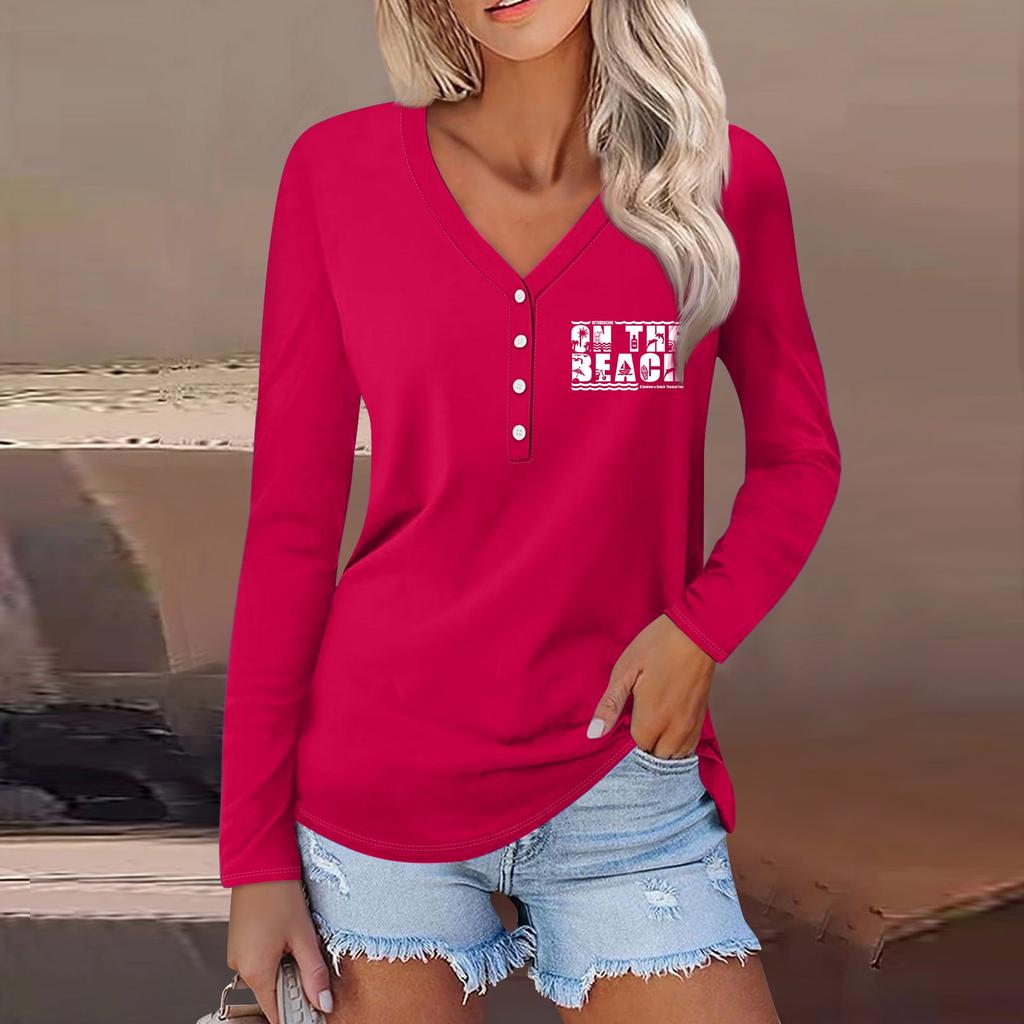 Женская повседневная мода сексуальный удобный пляжный стиль повседневный принт V-образный вырез пуговицы длинный рукав